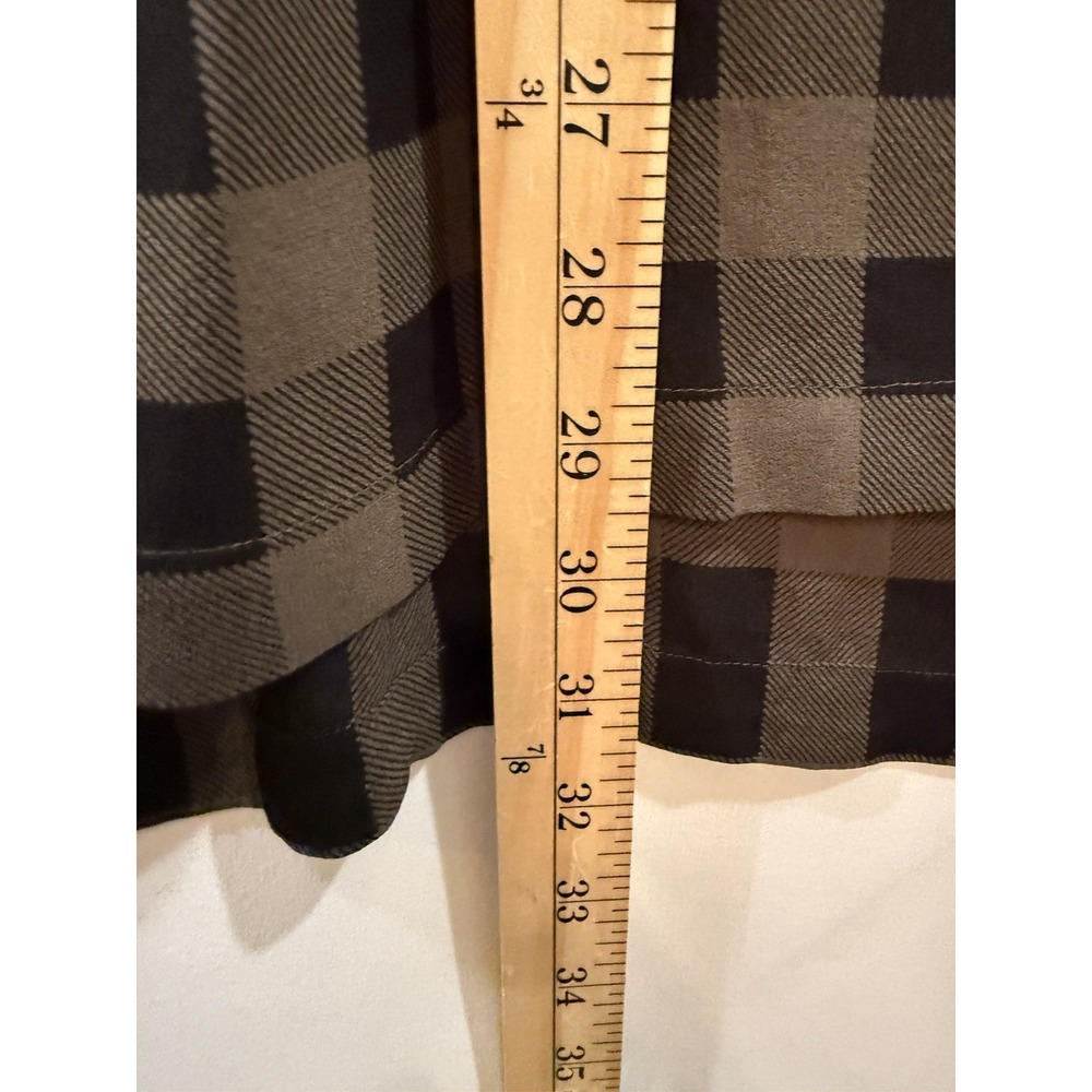 Eileen Fisher Petite M Gray Black Gingham Plaid Silk Mini Hi Low Tunic Dress - Picture 6 of 14